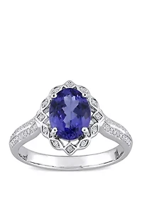 1.8 ct. t.w. Tanzanite and 1/6 Diamond Art Deco Design Ring 14k White Gold