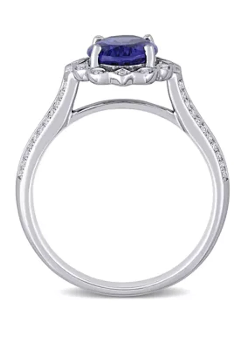 1.8 ct. t.w. Tanzanite and 1/6 Diamond Art Deco Design Ring 14k White Gold