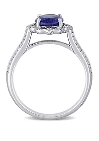 1.8 ct. t.w. Tanzanite and 1/6 Diamond Art Deco Design Ring 14k White Gold