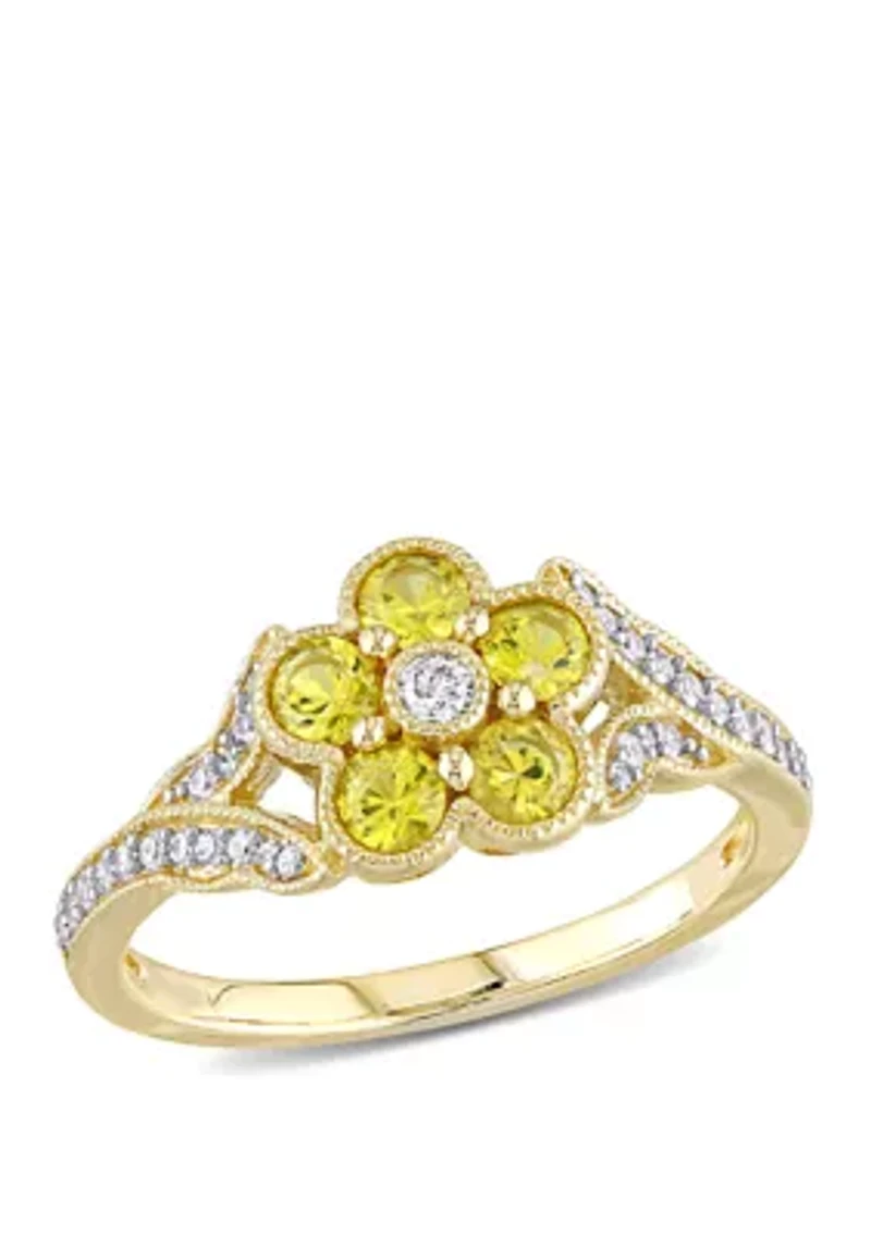 5/8 ct. t.w. Yellow Sapphire and 1/6 Diamond Floral Engagement Ring 10k Gold