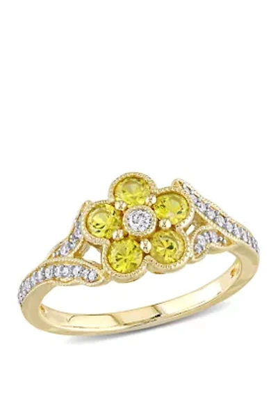 5/8 ct. t.w. Yellow Sapphire and 1/6 Diamond Floral Engagement Ring 10k Gold