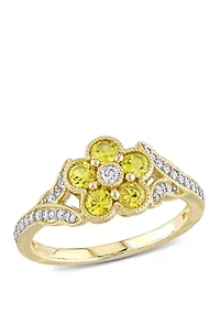 5/8 ct. t.w. Yellow Sapphire and 1/6 Diamond Floral Engagement Ring 10k Gold