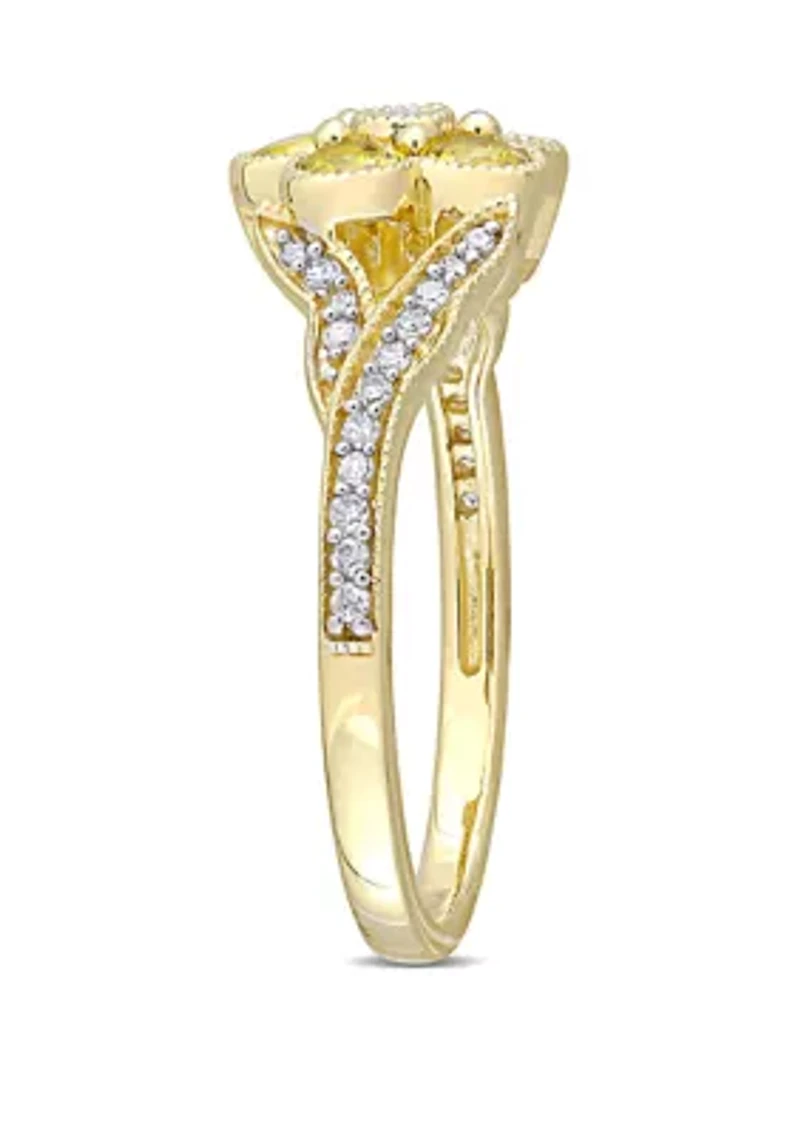 5/8 ct. t.w. Yellow Sapphire and 1/6 Diamond Floral Engagement Ring 10k Gold