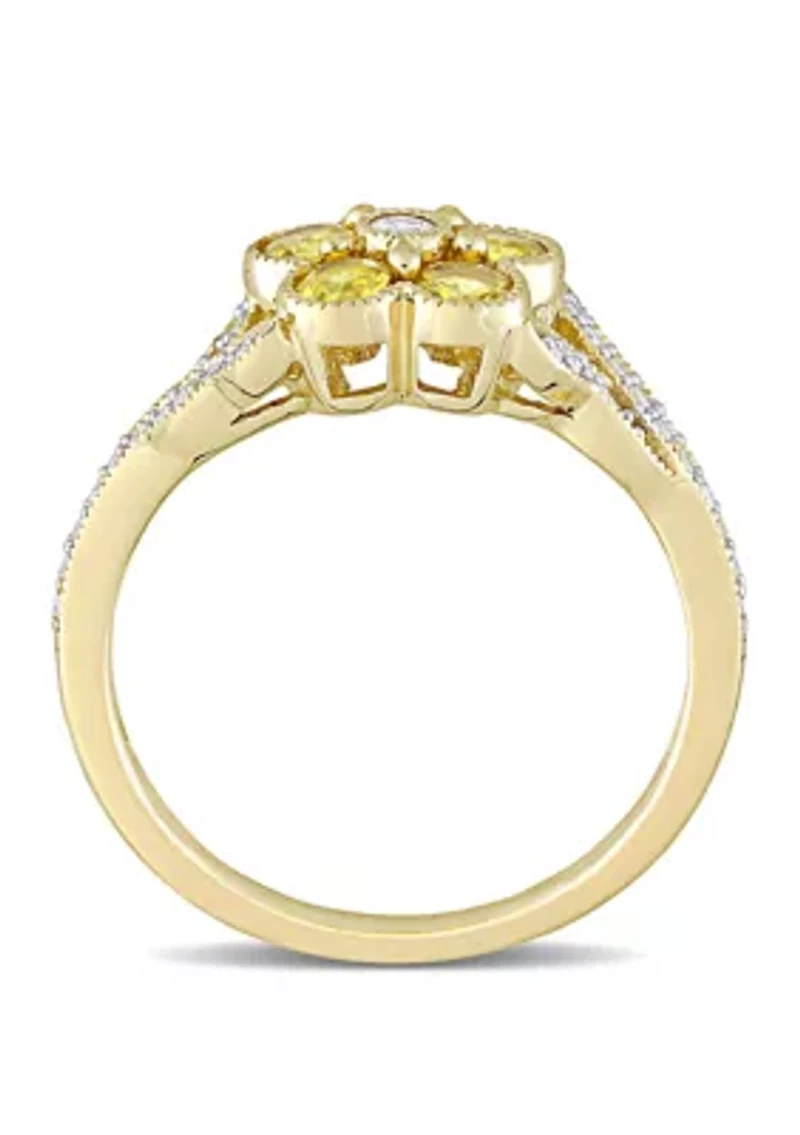 5/8 ct. t.w. Yellow Sapphire and 1/6 Diamond Floral Engagement Ring 10k Gold