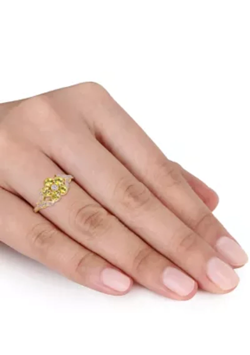 5/8 ct. t.w. Yellow Sapphire and 1/6 Diamond Floral Engagement Ring 10k Gold