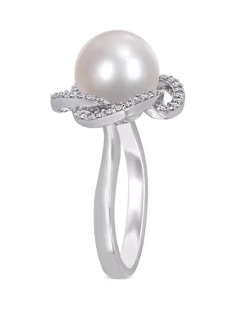 1/4 ct. t.w. Diamond and 10 to 10.5 Millimeter Cultured Freshwater Pearl Swirl Ring 14k White Gold