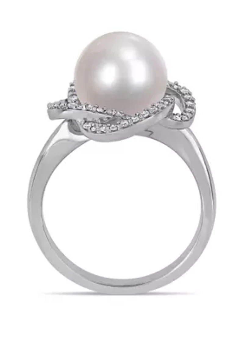 1/4 ct. t.w. Diamond and 10 to 10.5 Millimeter Cultured Freshwater Pearl Swirl Ring 14k White Gold