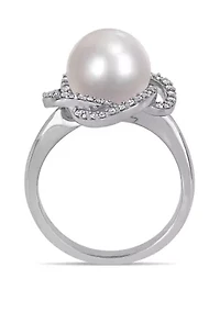 1/4 ct. t.w. Diamond and 10 to 10.5 Millimeter Cultured Freshwater Pearl Swirl Ring 14k White Gold