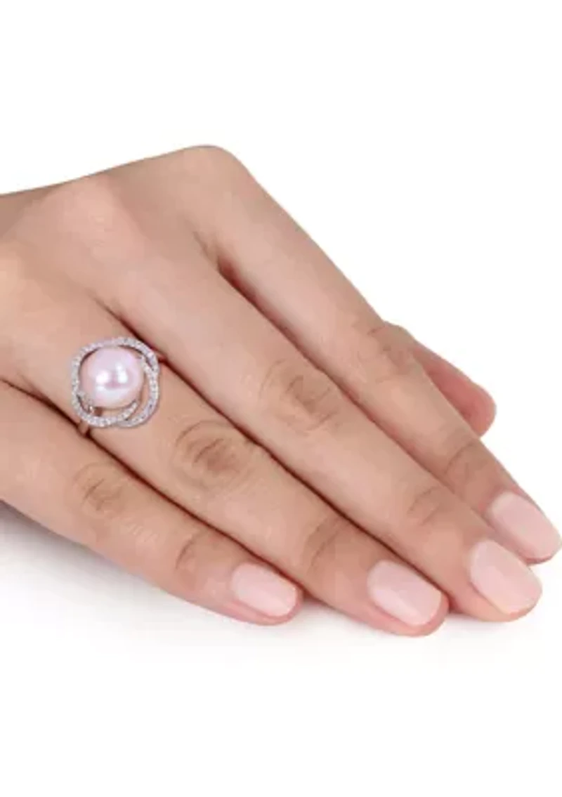 1/4 ct. t.w. Diamond and 10 to 10.5 Millimeter Cultured Freshwater Pearl Swirl Ring 14k White Gold