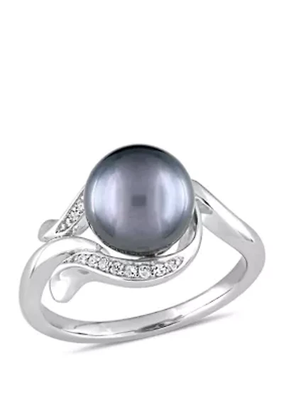 1/10 ct. t.w. Diamond and 8.5 to 9 Millimeter Cultured Tahitian Pearl Accent Ring 14k White Gold