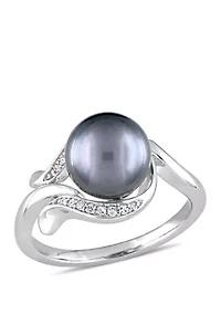 1/10 ct. t.w. Diamond and 8.5 to 9 Millimeter Cultured Tahitian Pearl Accent Ring 14k White Gold