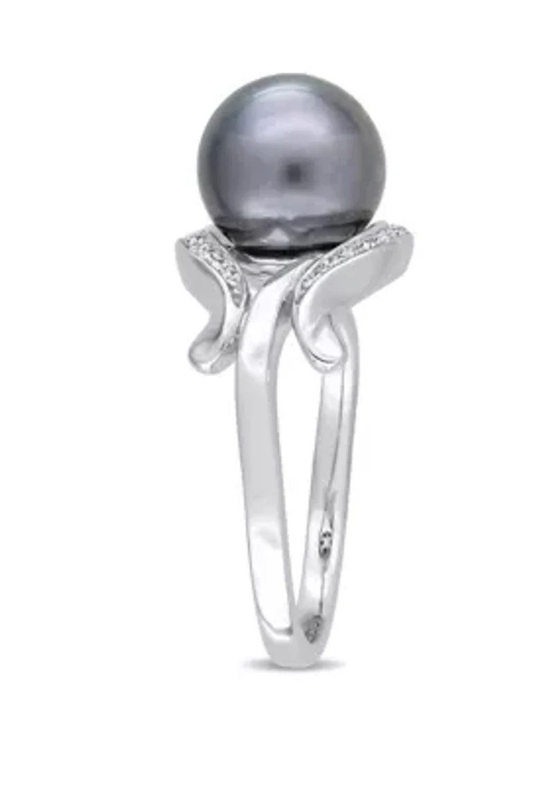 1/10 ct. t.w. Diamond and 8.5 to 9 Millimeter Cultured Tahitian Pearl Accent Ring 14k White Gold