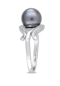 1/10 ct. t.w. Diamond and 8.5 to 9 Millimeter Cultured Tahitian Pearl Accent Ring 14k White Gold