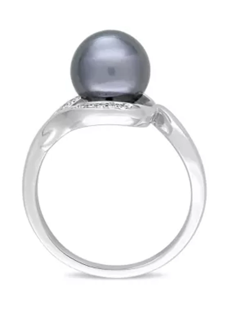 1/10 ct. t.w. Diamond and 8.5 to 9 Millimeter Cultured Tahitian Pearl Accent Ring 14k White Gold