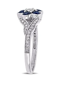 4/5 ct. t.w. Sapphire and 1/6 Diamond Floral Engagement Ring 10k White Gold