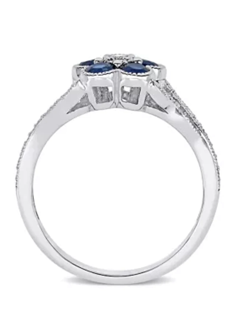 4/5 ct. t.w. Sapphire and 1/6 Diamond Floral Engagement Ring 10k White Gold