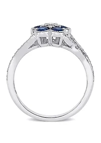 4/5 ct. t.w. Sapphire and 1/6 Diamond Floral Engagement Ring 10k White Gold