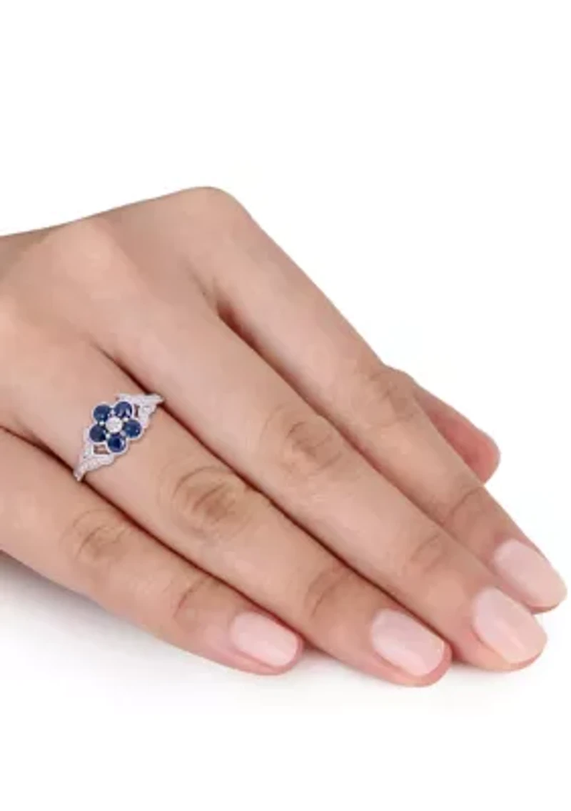 4/5 ct. t.w. Sapphire and 1/6 Diamond Floral Engagement Ring 10k White Gold