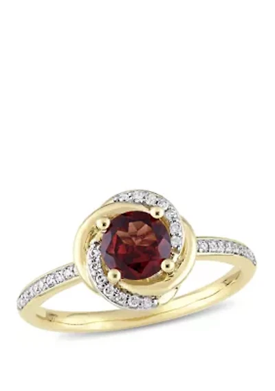 1 ct. t.w. Garnet and 1/6 Diamond Swirl Ring 10K Yellow Gold