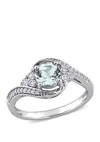 3/4 ct. t.w. Aquamarine, 1/4 White Topaz and 1/10 Diamond Swirl Ring 10k Gold