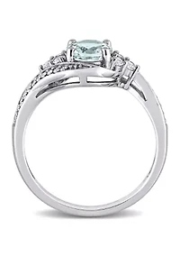 3/4 ct. t.w. Aquamarine, 1/4 White Topaz and 1/10 Diamond Swirl Ring 10k Gold