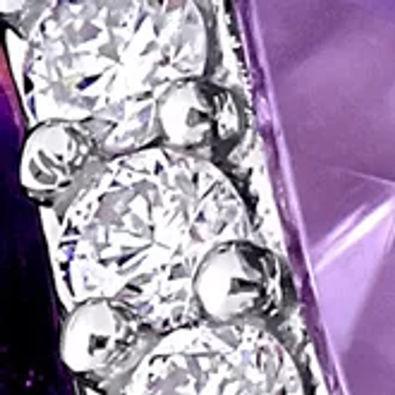 5.4 ct. t.w. Amethyst and 1/3 Diamond Halo 3 Stone Ring 14k Rose Gold