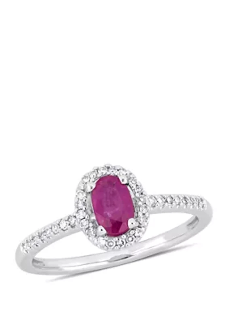 5/8 ct. t.w. Ruby and 1/8 Diamond Halo Engagement Ring 10k White Gold