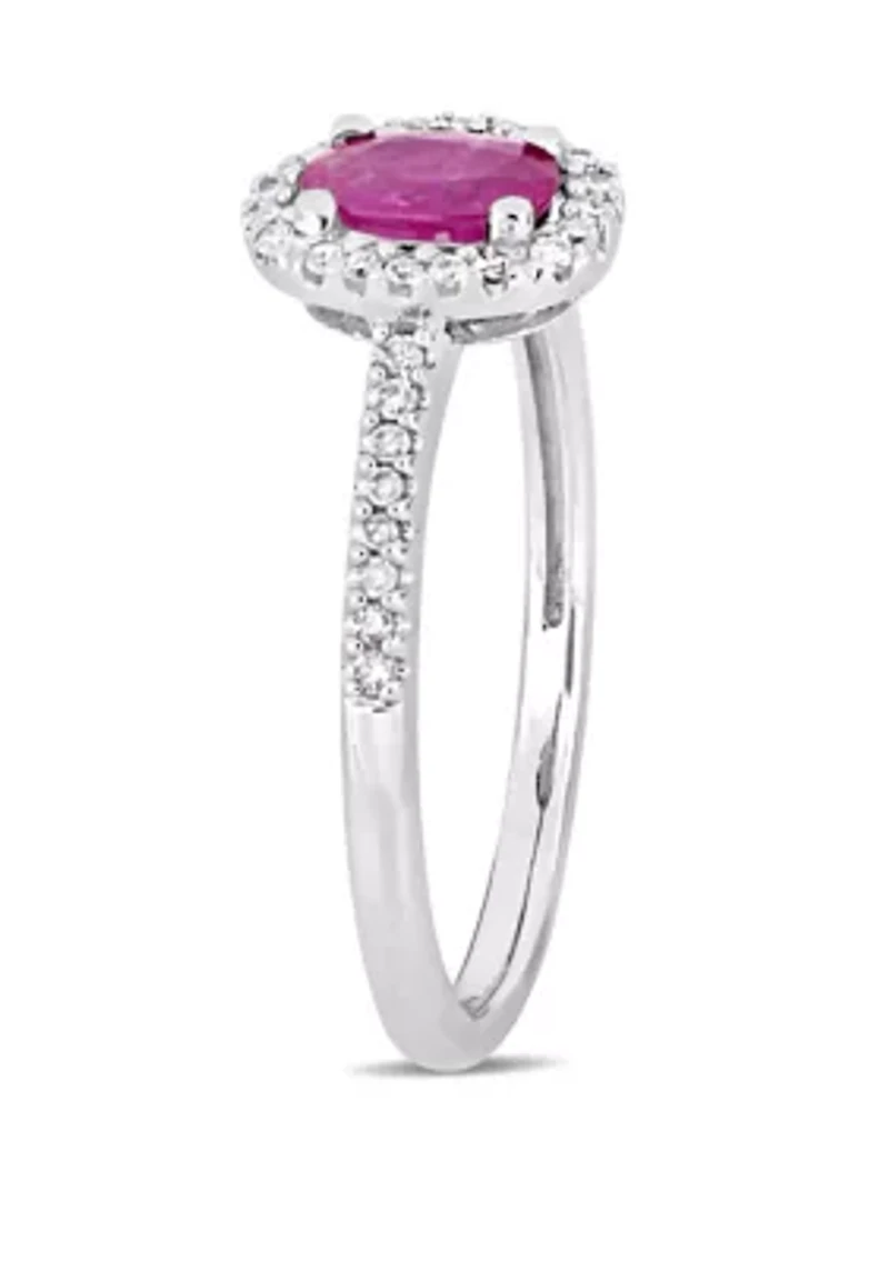 5/8 ct. t.w. Ruby and 1/8 Diamond Halo Engagement Ring 10k White Gold