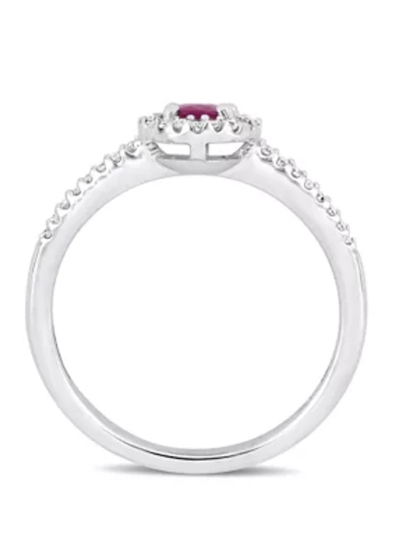5/8 ct. t.w. Ruby and 1/8 Diamond Halo Engagement Ring 10k White Gold