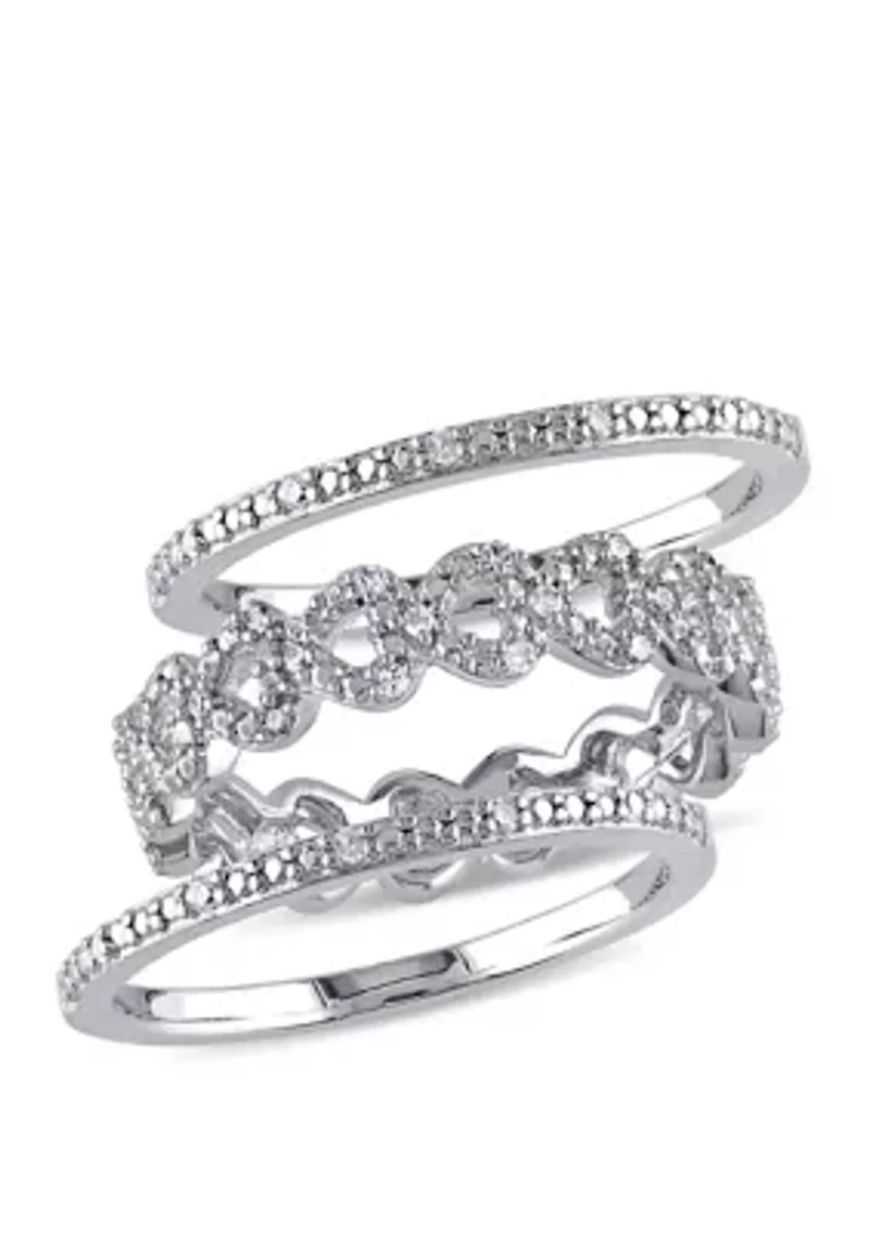1/8 ct. t.w. Diamond Heart Link Bridal Ring Set Sterling Silver