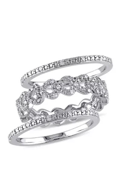 1/8 ct. t.w. Diamond Heart Link Bridal Ring Set Sterling Silver