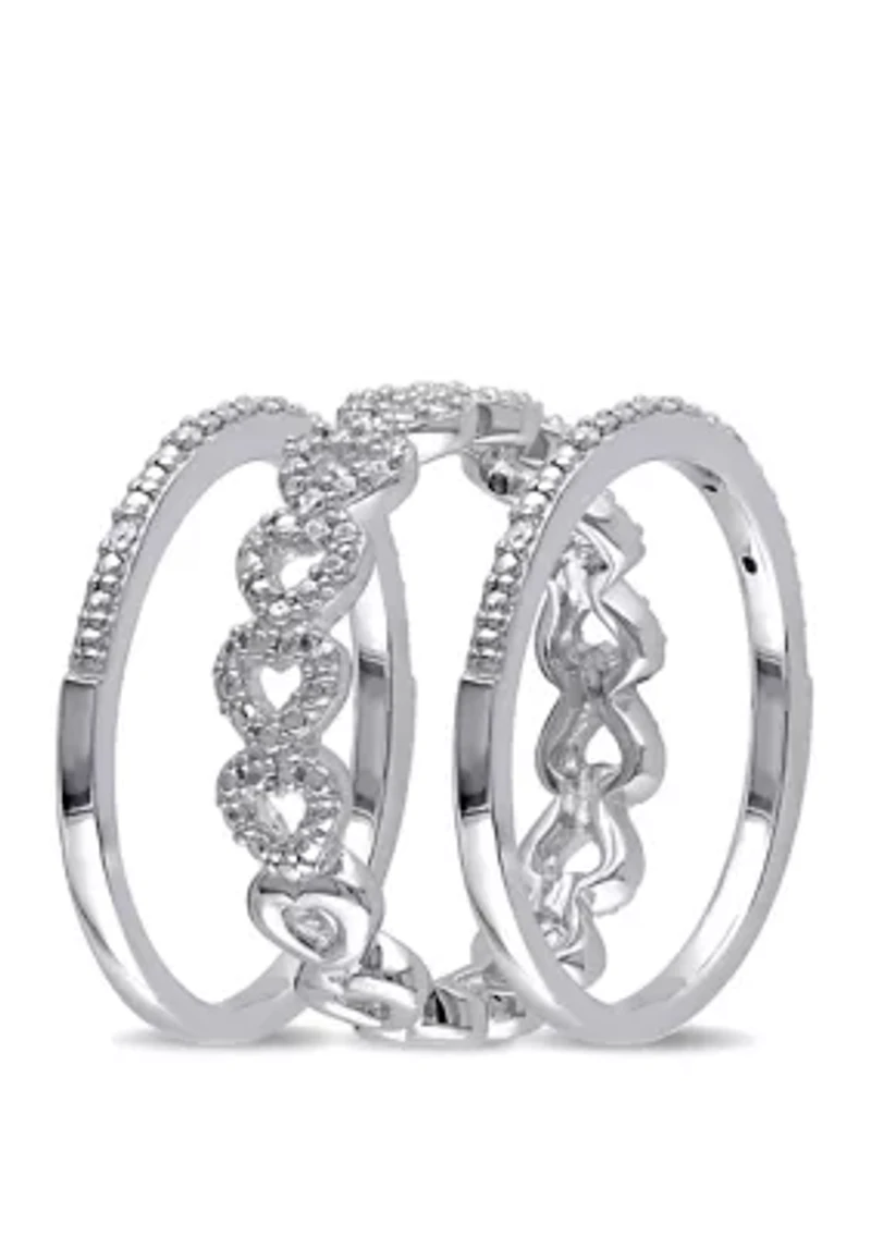 1/8 ct. t.w. Diamond Heart Link Bridal Ring Set Sterling Silver