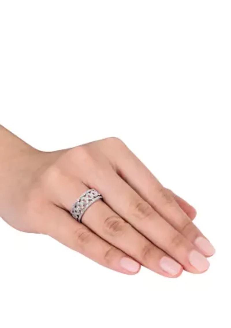 1/8 ct. t.w. Diamond Heart Link Bridal Ring Set Sterling Silver