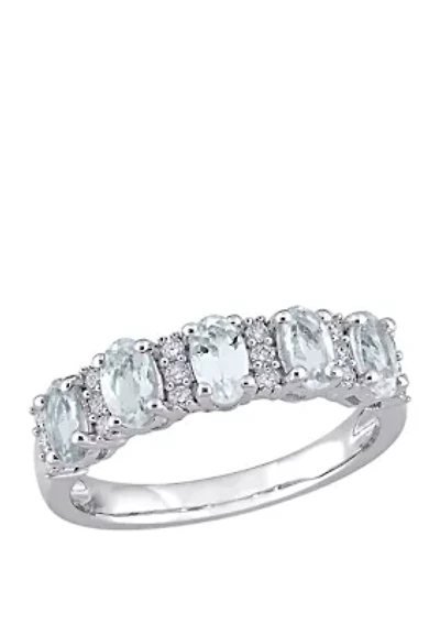 1.25 ct. t.w Aquamarine and 1/6 Diamond Semi Eternity Ring 14K White Gold