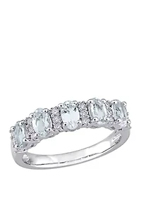 1.25 ct. t.w Aquamarine and 1/6 Diamond Semi Eternity Ring 14K White Gold