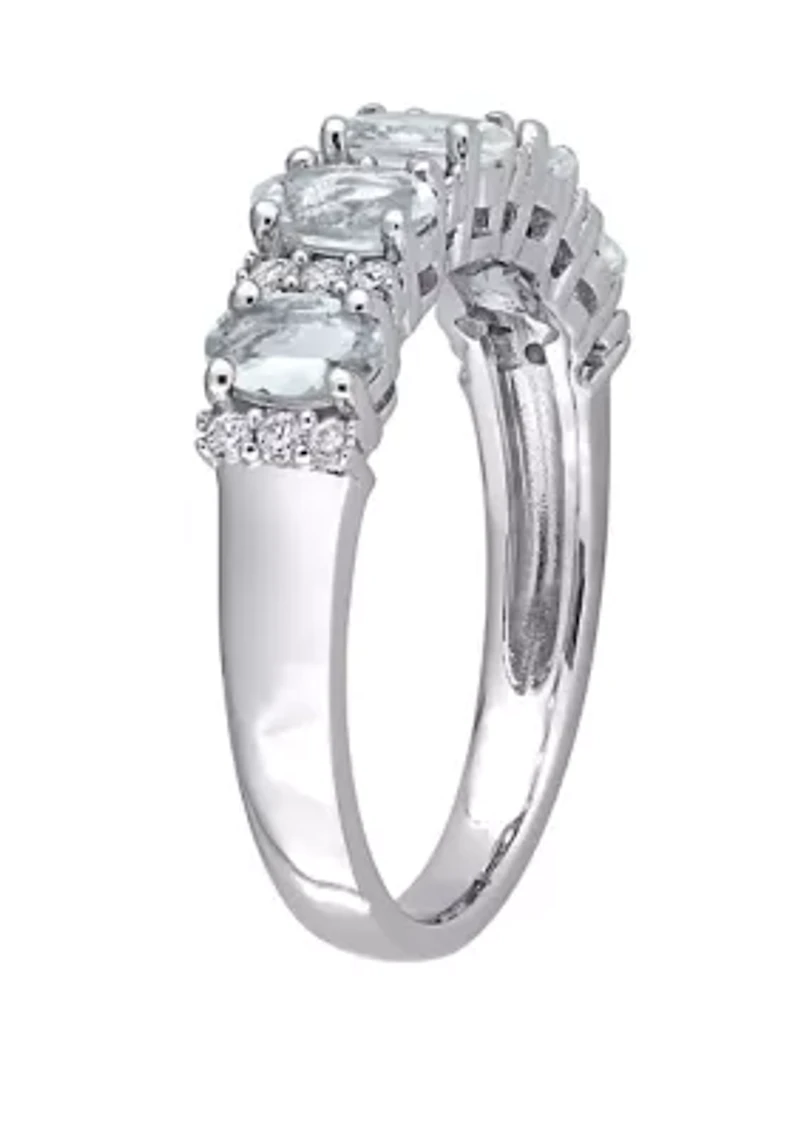 1.25 ct. t.w Aquamarine and 1/6 Diamond Semi Eternity Ring 14K White Gold