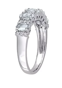1.25 ct. t.w Aquamarine and 1/6 Diamond Semi Eternity Ring 14K White Gold