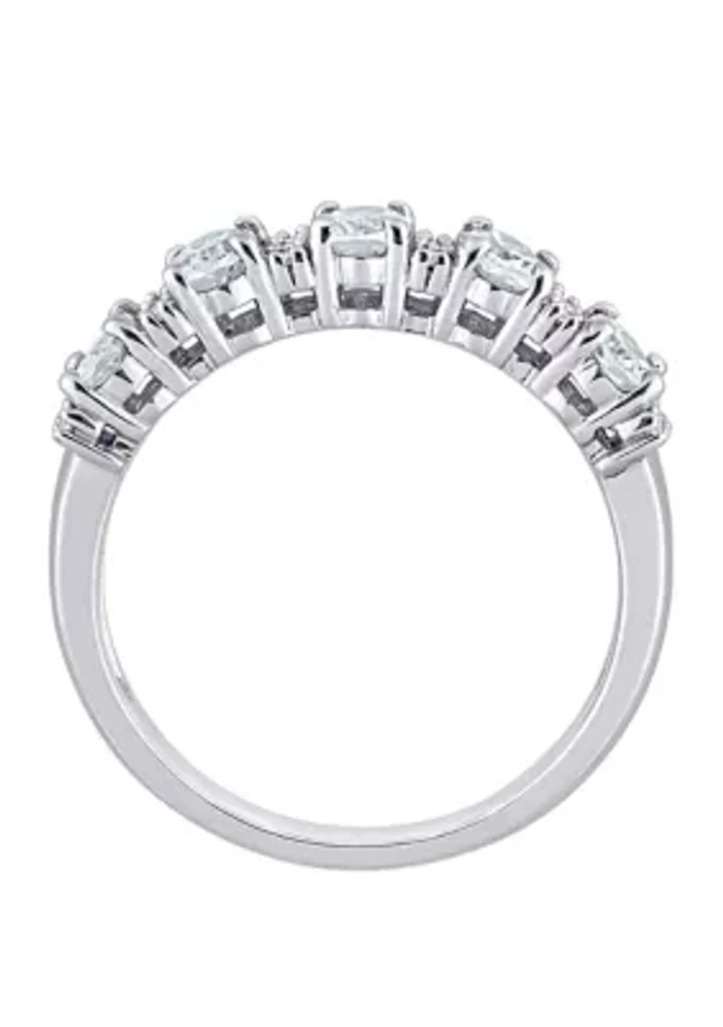 1.25 ct. t.w Aquamarine and 1/6 Diamond Semi Eternity Ring 14K White Gold