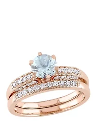 3/4 ct. t.w Aquamarine and 1/3 Diamond Bridal Ring Set 10K Rose Gold