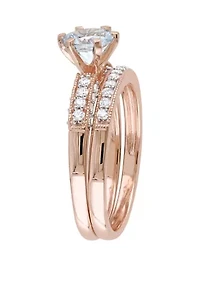 3/4 ct. t.w Aquamarine and 1/3 Diamond Bridal Ring Set 10K Rose Gold