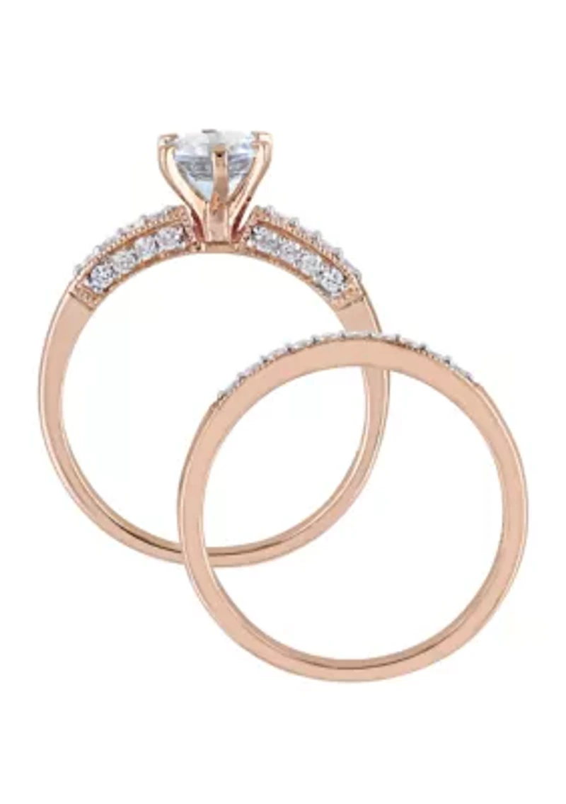 3/4 ct. t.w Aquamarine and 1/3 Diamond Bridal Ring Set 10K Rose Gold