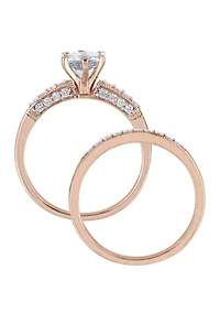 3/4 ct. t.w Aquamarine and 1/3 Diamond Bridal Ring Set 10K Rose Gold