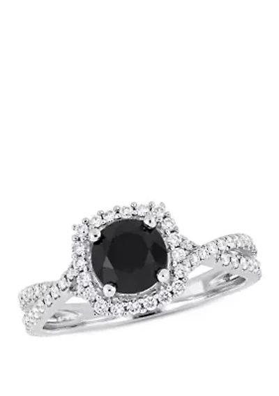 1.5 ct. t.w. Black and White Diamond Halo Infinity Engagement Ring 14K Gold