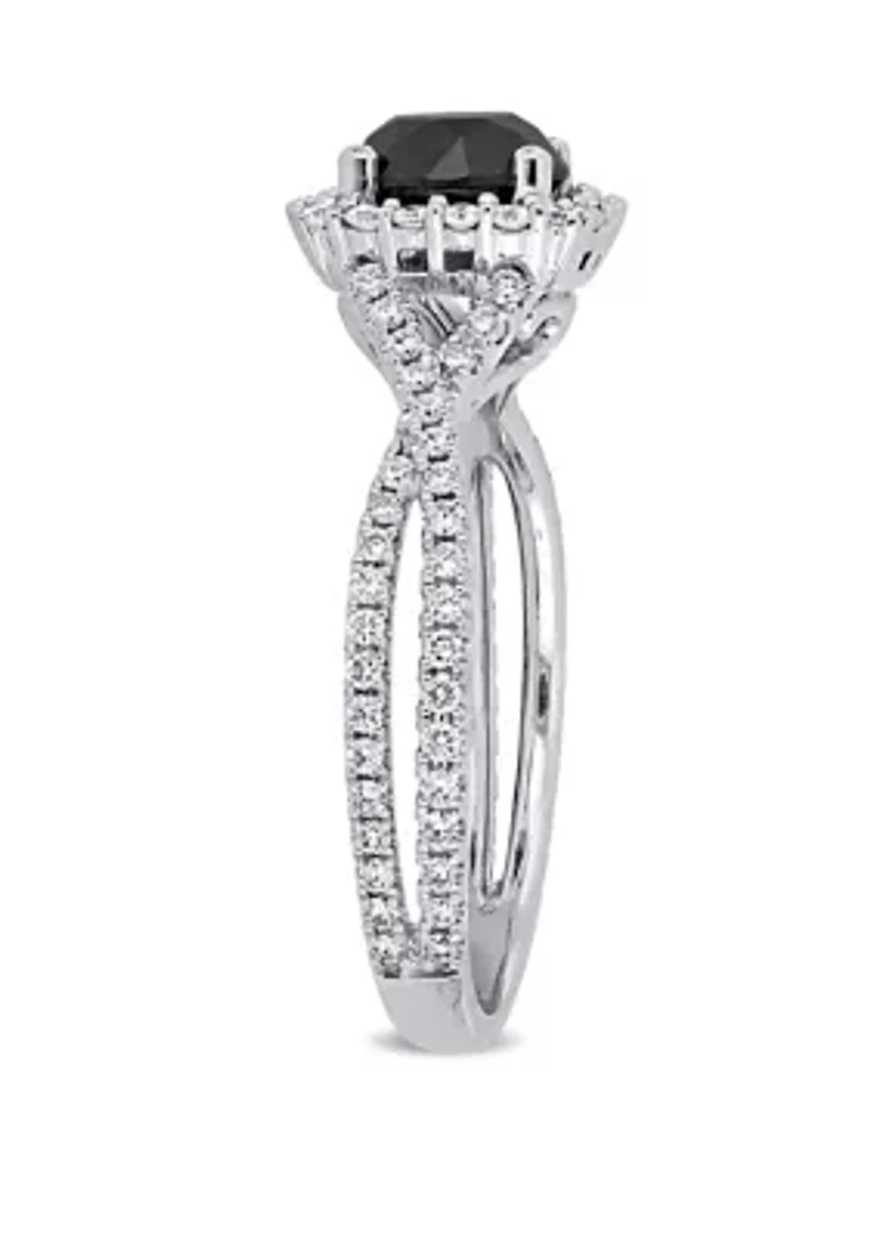 1.5 ct. t.w. Black and White Diamond Halo Infinity Engagement Ring 14K Gold