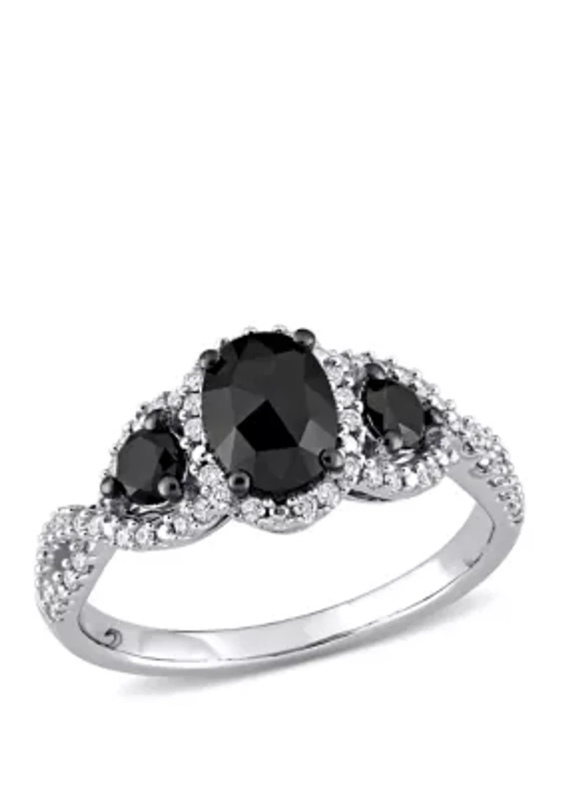 1.3 ct. t.w. Black and White Diamond Halo Engagement Ring 14K Gold
