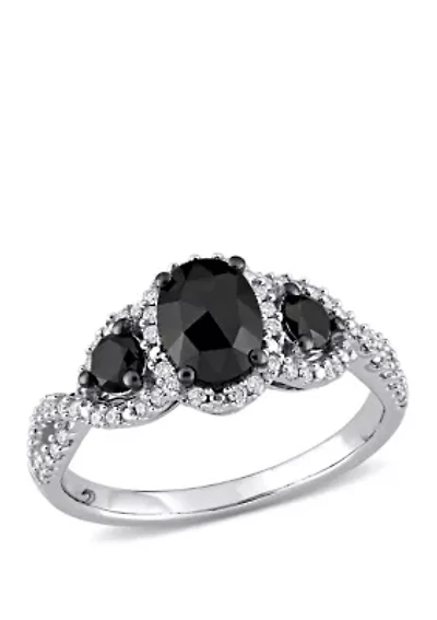 1.3 ct. t.w. Black and White Diamond Halo Engagement Ring 14K Gold