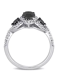 1.3 ct. t.w. Black and White Diamond Halo Engagement Ring 14K Gold