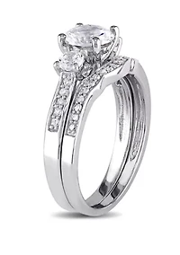 1.3 ct. t.w. Lab Created White Sapphire and 1/7 Diamond 3 Stone Bridal Set 10K Gold