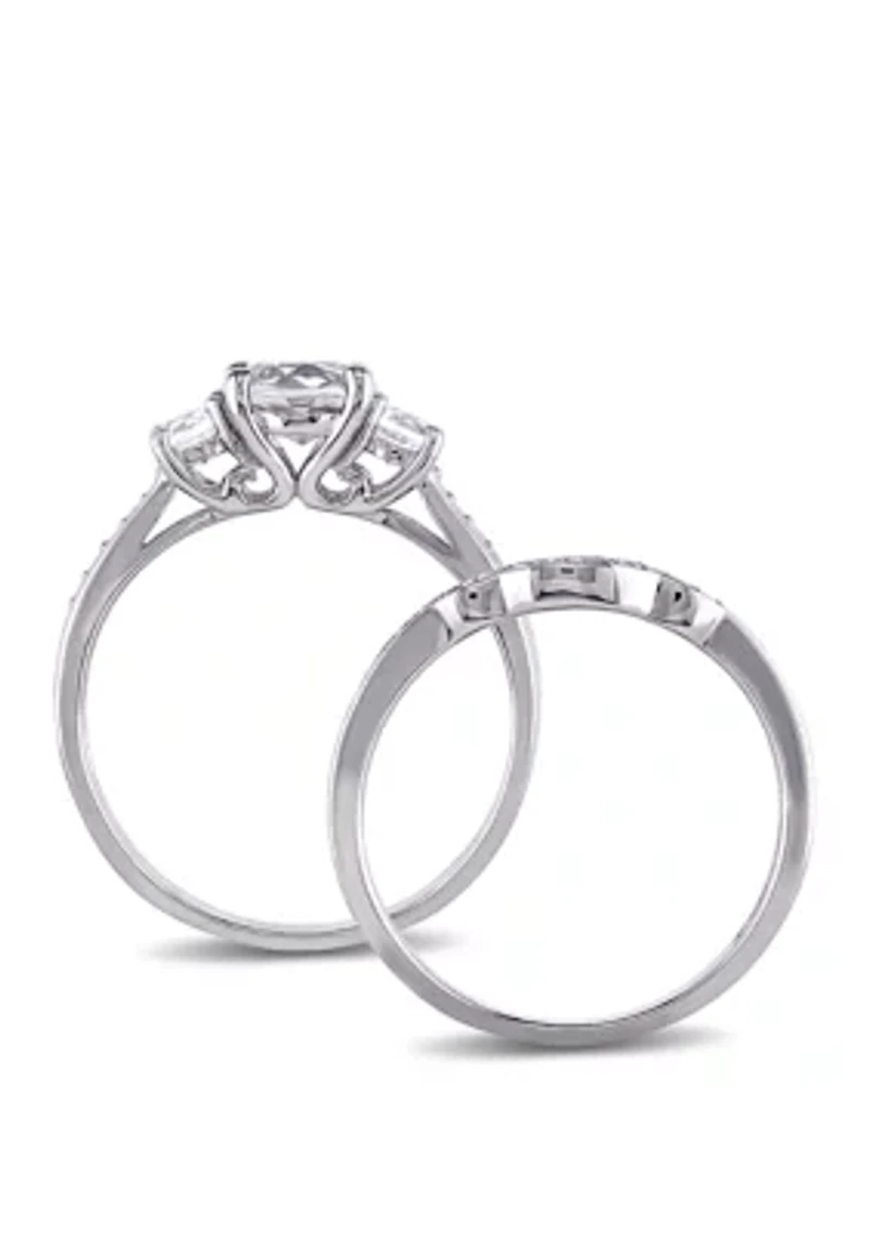 1.3 ct. t.w. Lab Created White Sapphire and 1/7 Diamond 3 Stone Bridal Set 10K Gold