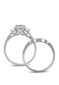 1.3 ct. t.w. Lab Created White Sapphire and 1/7 Diamond 3 Stone Bridal Set 10K Gold